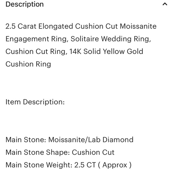 2.5 Ct. Elongated Cushion Cut Moissanite Gold Diamond Ring size 5 - Picture 7 of 7